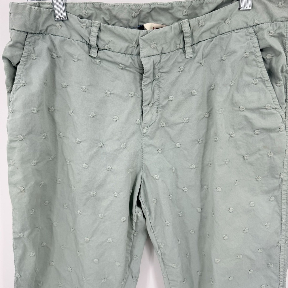Sundance Pants Sz P8 Light Green Embroidered  Floral Tone on Tone Cotton Chino